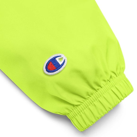 PokeGang x Champion Women's Safety Green Half Zip Hooded Rain Resistant Jacket - Picture 3 of 5